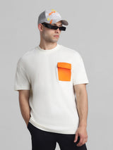 Men's White Casual Oversized Drop Shoulder Half Sleeves Tshirt