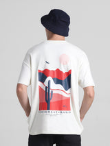 Men's White Casual Oversized Drop Shoulder Half Sleeves Tshirt