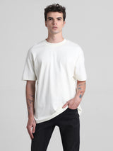 Men's White Casual Oversized Drop Shoulder Half Sleeves Tshirt