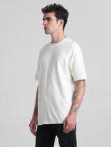 Men's White Casual Oversized Drop Shoulder Half Sleeves Tshirt