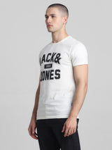 Men's White Casual Slim Fit Half Sleeves Tshirt