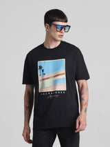 Men's Black Casual Oversized Drop Shoulder Half Sleeves Tshirt