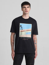 Men's Black Casual Oversized Drop Shoulder Half Sleeves Tshirt