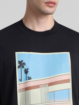 Men's Black Casual Oversized Drop Shoulder Half Sleeves Tshirt