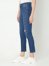 Women's Blue High Rise Distressed Cropped Jeans