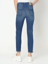 Women's Blue High Rise Distressed Cropped Jeans