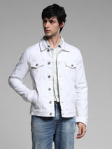 Men's White Casual Solid Regular Fit Full Sleeves Jacket