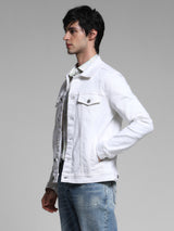 Men's White Casual Solid Regular Fit Full Sleeves Jacket