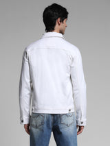 Men's White Casual Solid Regular Fit Full Sleeves Jacket