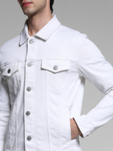 Men's White Casual Solid Regular Fit Full Sleeves Jacket