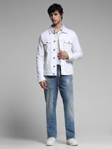 Men's White Casual Solid Regular Fit Full Sleeves Jacket