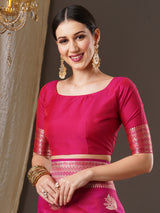 Women's Silk Blend Pink Woven Design Designer Saree with Blouse Piece
