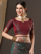 Women's Silk Blend Brown Woven Design Designer Saree with Blouse Piece