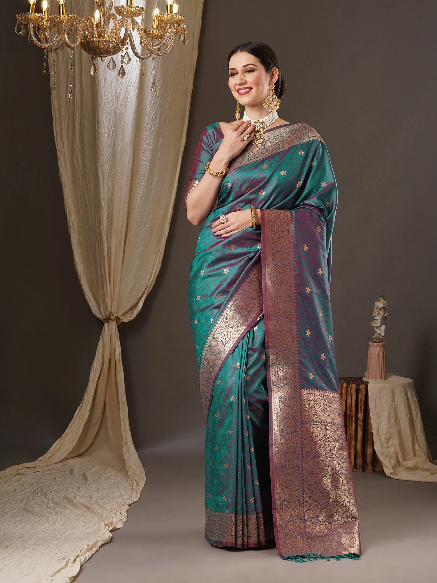 Women's Silk Blend Blue Woven Design Designer Saree with Blouse Piece