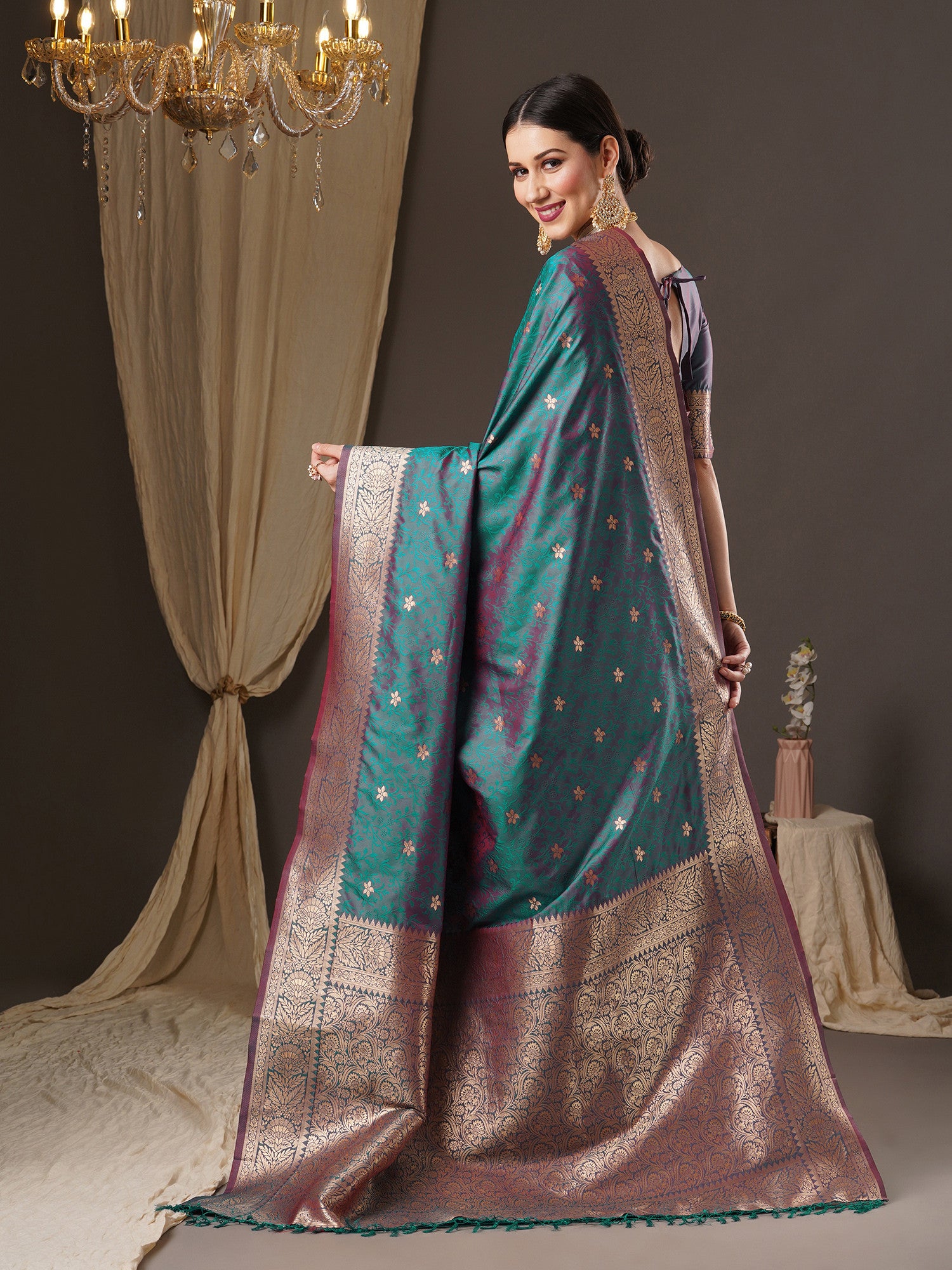 Women's Silk Blend Blue Woven Design Designer Saree with Blouse Piece