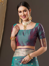 Women's Silk Blend Blue Woven Design Designer Saree with Blouse Piece