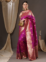 Women's Silk Blend Pink Woven Design Designer Saree with Blouse Piece