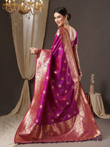 Women's Silk Blend Pink Woven Design Designer Saree with Blouse Piece