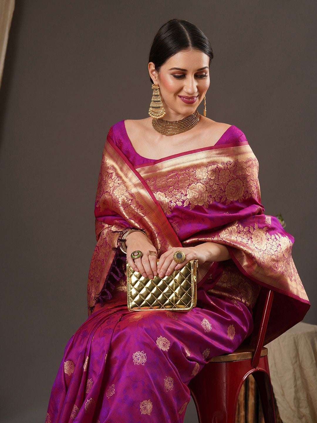 Women's Silk Blend Pink Woven Design Designer Saree with Blouse Piece