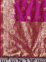 Women's Silk Blend Pink Woven Design Designer Saree with Blouse Piece