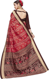 Women's Bhagalpuri Silk Red Printed Designer Saree with Blouse Piece