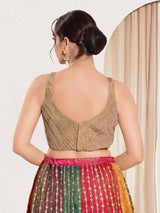 Women's Brown Tissue Padded Back Open Sleeveless Saree Blouse
