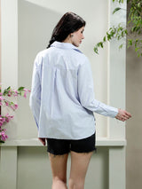 Women's Blue Casual Solid Regular Fit Full Sleeves Shirt