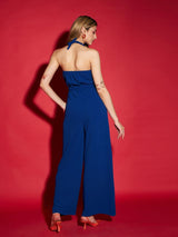 Women's Blue Knitted Halter Neck Jumpsuit
