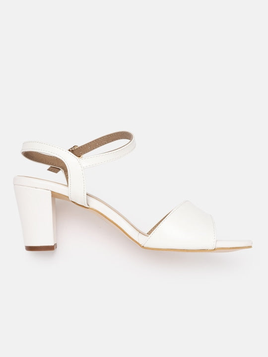 Women's White Criss-Cross Strap Ankle Strap Block Sandals