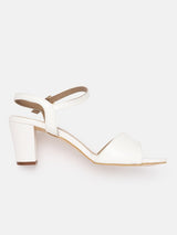 Women's White Criss-Cross Strap Ankle Strap Block Sandals
