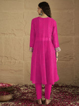 Women's Pink Graceful Kurta Set Featuring Gota Patti Paired with Solid Trouser