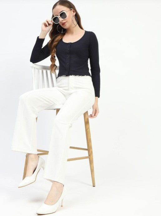 Women's Navy Casual Solid Top