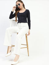 Women's Navy Casual Solid Top