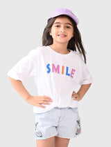 Girls White Casual Printed Regular Fit Half Sleeves Tshirt