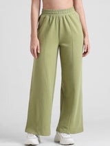 Women's Green Knitted Casual Solid Regular Fit Pant