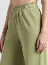 Women's Green Knitted Casual Solid Regular Fit Pant