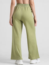 Women's Green Knitted Casual Solid Regular Fit Pant