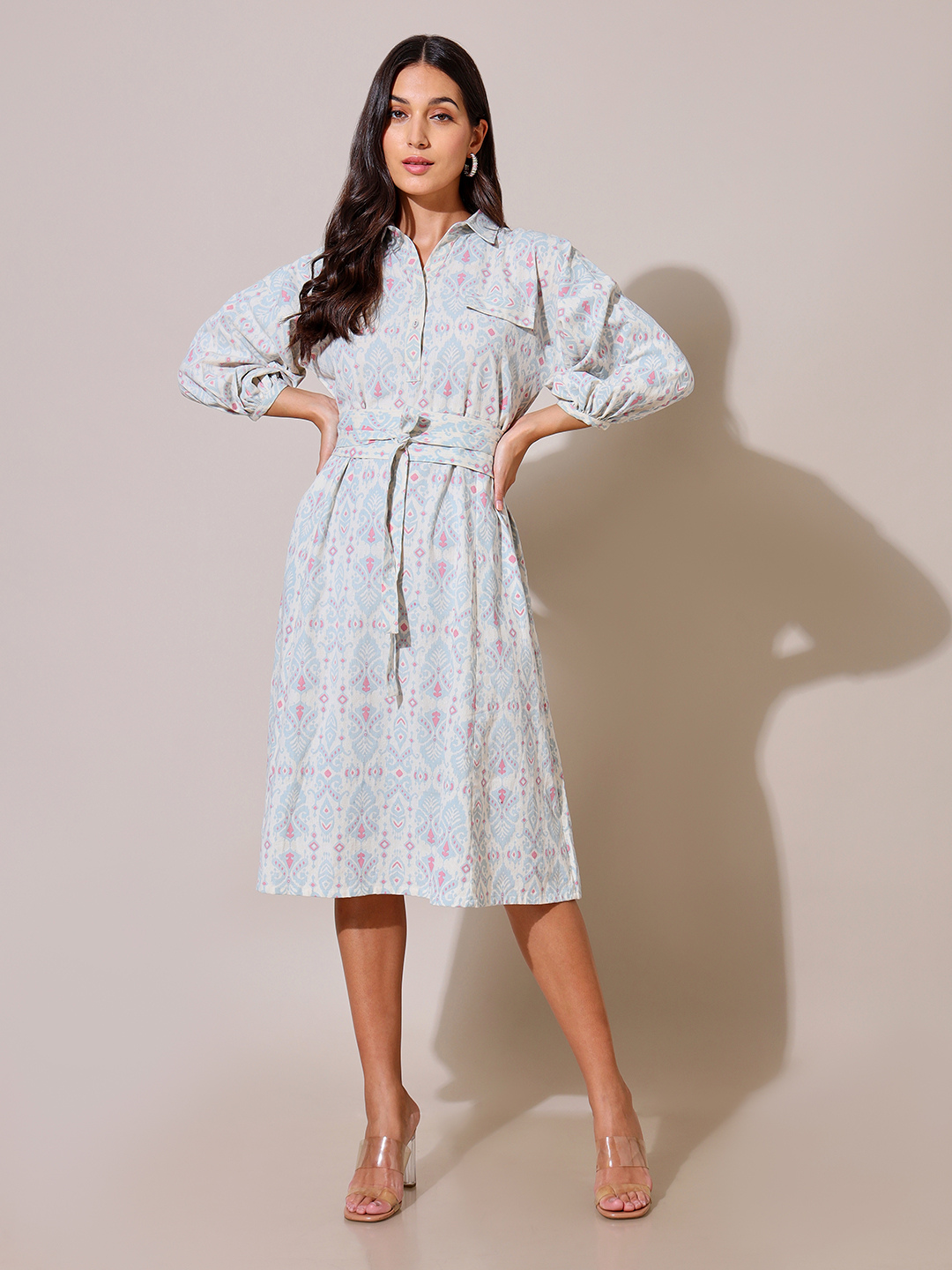 Women's Blue Casual Oversized Fit Printed Dress