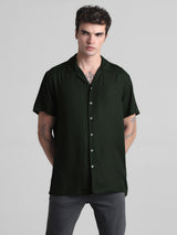 Men's Dark Green Casual Regular Fit Half Sleeves Shirt