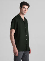 Men's Dark Green Casual Regular Fit Half Sleeves Shirt