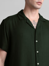 Men's Dark Green Casual Regular Fit Half Sleeves Shirt