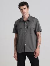 Men's Grey Casual Oversized Half Sleeves Shirt