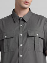 Men's Grey Casual Oversized Half Sleeves Shirt
