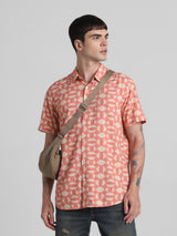 Men's Orange Casual Regular Fit Half Sleeves Shirt