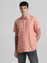 Men's Orange Casual Regular Fit Half Sleeves Shirt
