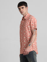 Men's Orange Casual Regular Fit Half Sleeves Shirt