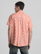 Men's Orange Casual Regular Fit Half Sleeves Shirt