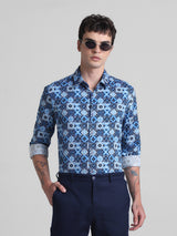 Men's Blue Casual Slim Fit Half Sleeves Shirt