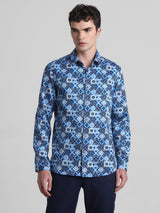 Men's Blue Casual Slim Fit Half Sleeves Shirt