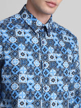 Men's Blue Casual Slim Fit Half Sleeves Shirt